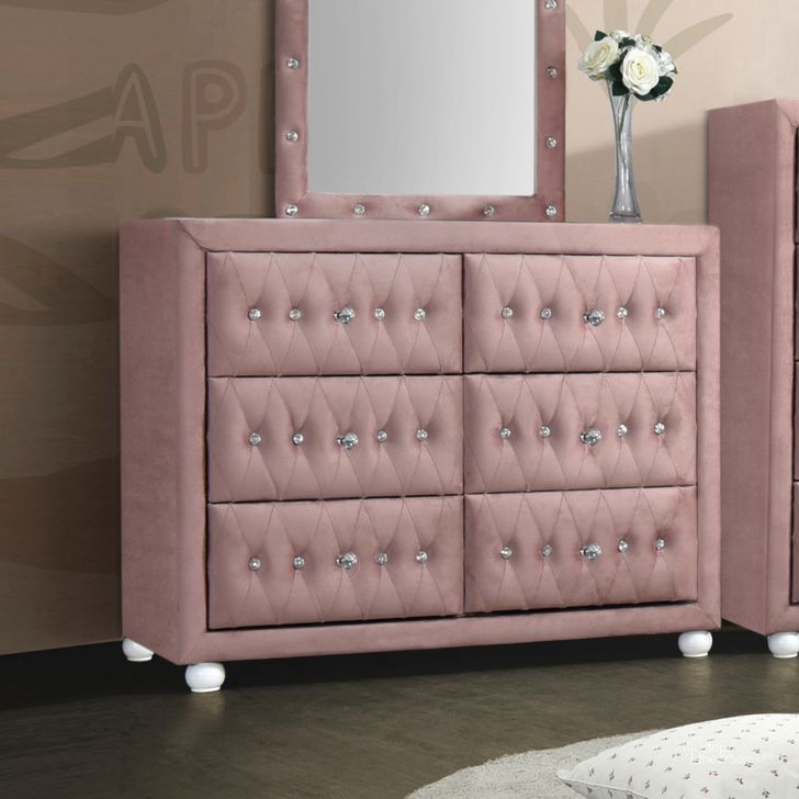 The appearance of Reggie Youth Dresser designed by ACME in the transitional interior design. This pink piece of furniture  was selected by 1StopBedrooms from Reggie Collection to add a touch of cosiness and style into your home. Sku: 30825. Material: Wood. Product Type: Kids Dresser. Image1