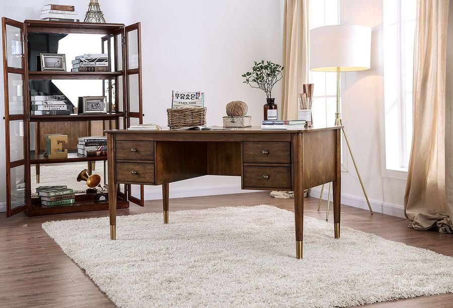 The appearance of Reliance Antique Oak Desk designed by Furniture of America in the transitional interior design. This brown piece of furniture  was selected by 1StopBedrooms from Reliance Collection to add a touch of cosiness and style into your home. Sku: CM-DK5056. Material: Metal. Product Type: Desk & Hutch. Image1