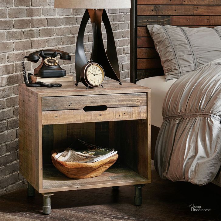 The appearance of Renu Nightstand In Natural designed by Olliix in the industrial interior design. This natural piece of furniture  was selected by 1StopBedrooms from Renu Collection to add a touch of cosiness and style into your home. Sku: II136-0398. Material: Wood. Product Type: Nightstand. Image1
