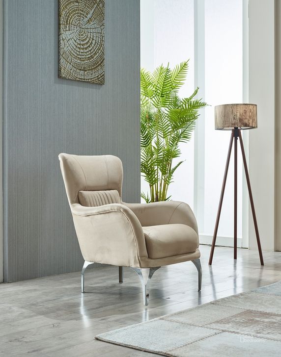 The appearance of Resital Accent Chair In Cream designed by Furnia in the  interior design. This cream piece of furniture  was selected by 1StopBedrooms from Resital Collection to add a touch of cosiness and style into your home. Sku: 101-RES-ANK529-B. Material: Wood. Product Type: Accent Chair.
