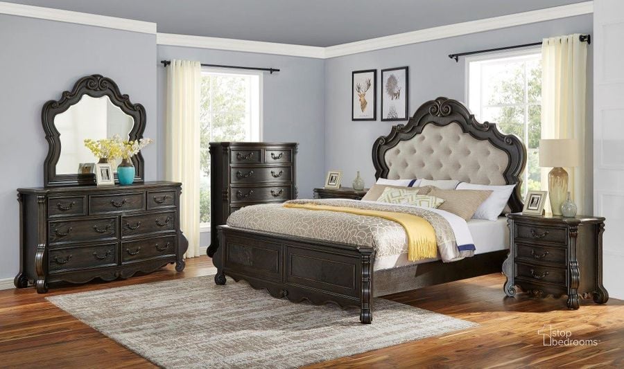 The appearance of Rhapsody King 6Pc Bedroom Set designed by Steve Silver in the  interior design. This brown and cream piece of furniture  was selected by 1StopBedrooms from Rhapsody Collection to add a touch of cosiness and style into your home. Sku: RH900KFB;RH900KHB;RH900SR;RH900DR;RH900MR;RH900NS;RH900NS;RH900CT. Bed Type: Panel Bed. Material: Wood. Product Type: Panel Bed. Bed Size: King. Image1