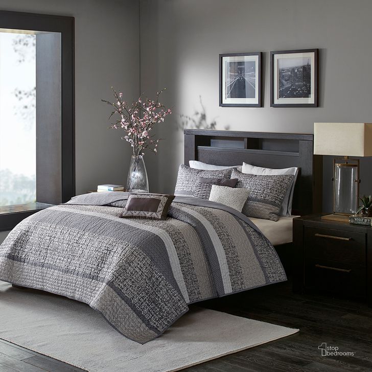The appearance of Rhapsody Polyester Jacquard Reversible 6Pcs Queen Coverlet Set In Grey/Taupe designed by Olliix in the transitional interior design. This grey/taupe piece of furniture  was selected by 1StopBedrooms from Rhapsody Collection to add a touch of cosiness and style into your home. Sku: MP13-3399. Material: Polyester. Bed Size: Queen. Product Type: Coverlet Set. Image1
