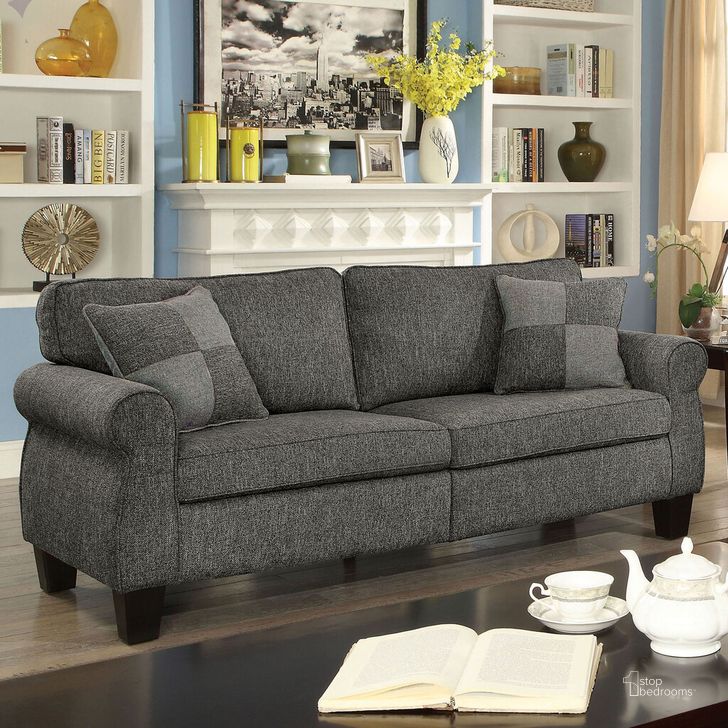 The appearance of Rhian Sofa In Dark Gray designed by Furniture of America in the transitional interior design. This dark gray piece of furniture  was selected by 1StopBedrooms from Rhian Collection to add a touch of cosiness and style into your home. Sku: CM6328GY-SF-VN. Material: Wood. Product Type: Sofa. Image1