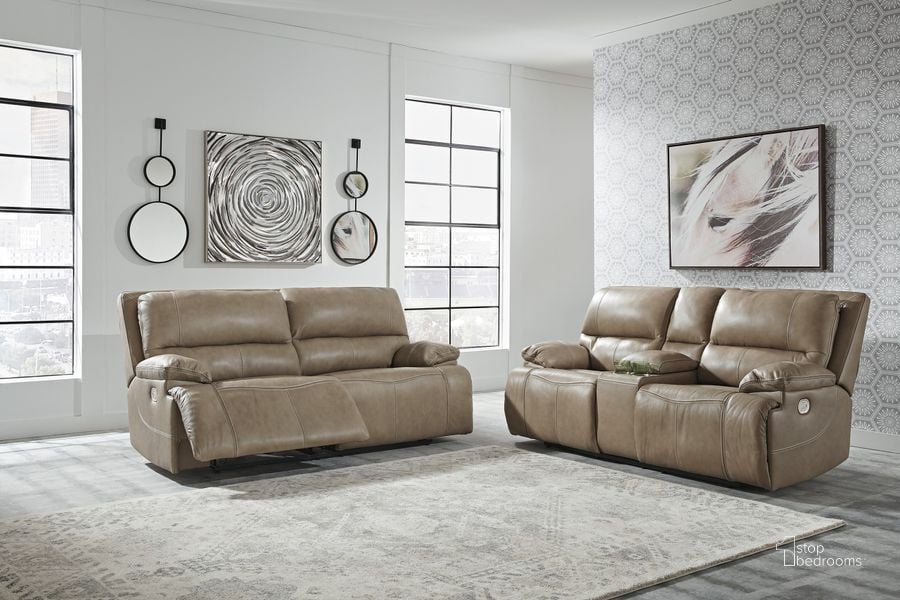 The appearance of Ricmen Power Reclining Living Room Set In Putty designed by Signature Design by Ashley in the modern / contemporary interior design. This putty piece of furniture  was selected by 1StopBedrooms from Ricmen Collection to add a touch of cosiness and style into your home. Sku: U4370247;U4370218. Product Type: Living Room Set. Material: Leather Match. Image1