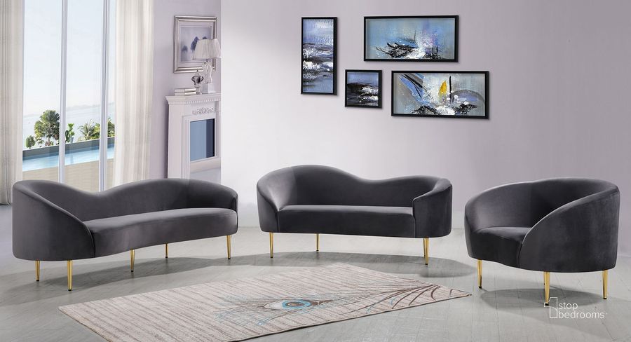 The appearance of Ritz Velvet Living Room Set (Grey) designed by Meridian in the modern / contemporary interior design. This grey velvet piece of furniture  was selected by 1StopBedrooms from Ritz Collection to add a touch of cosiness and style into your home. Sku: 659Grey-S;659Grey-L. Product Type: Living Room Set. Material: Velvet. Image1