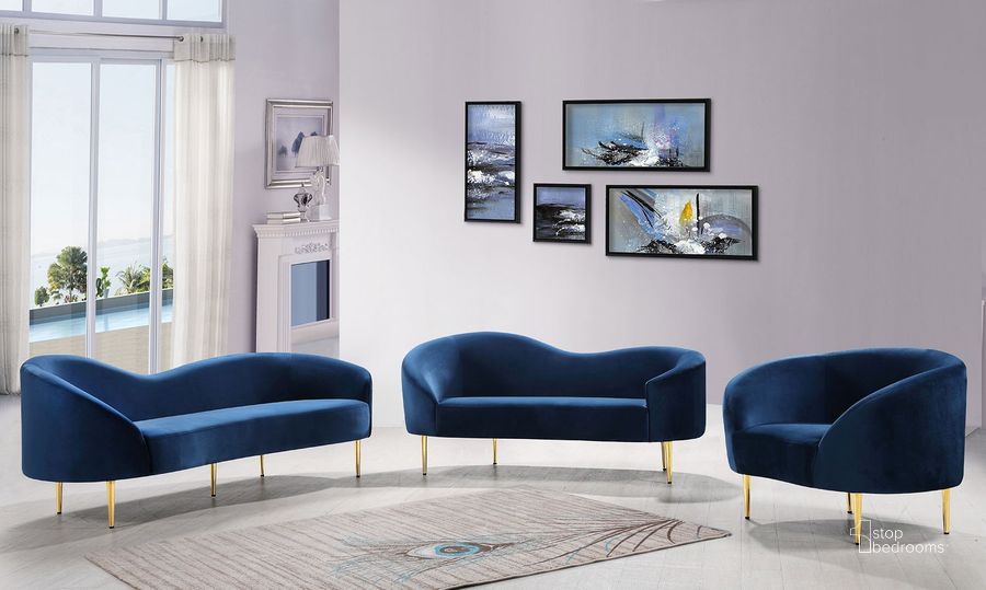 The appearance of Ritz Velvet Living Room Set (Navy) designed by Meridian in the modern / contemporary interior design. This navy velvet piece of furniture  was selected by 1StopBedrooms from Ritz Collection to add a touch of cosiness and style into your home. Sku: 659Navy-S;659Navy-L. Product Type: Living Room Set. Material: Velvet. Image1