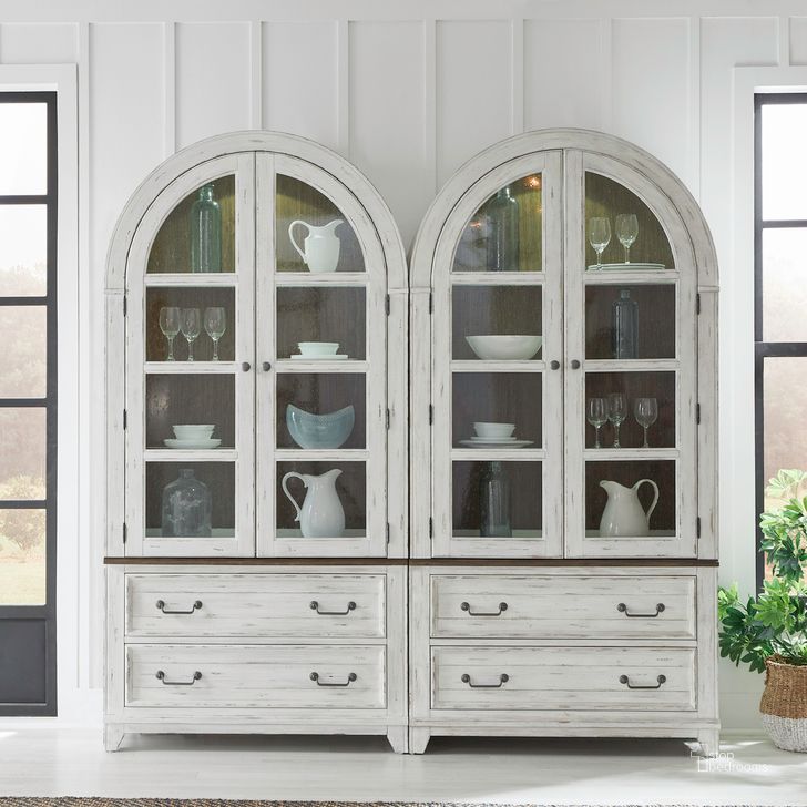 The appearance of River Place Bunching Curio Set In Riverstone White and Tobacco designed by Liberty in the country / farmhouse interior design. This white piece of furniture  was selected by 1StopBedrooms from River Place Collection to add a touch of cosiness and style into your home. Sku: 237-CB4490;237-CB4490;237-CH4490;237-CH4490. Product Type: Curio. Material: Wood Veneer.