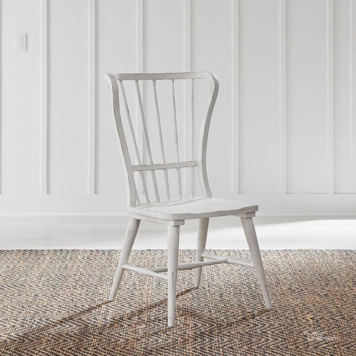 The appearance of River Place Windsor Back Side Chair Set of 2 In Riverstone White and Tobacco designed by Liberty in the country / farmhouse interior design. This white piece of furniture  was selected by 1StopBedrooms from River Place Collection to add a touch of cosiness and style into your home. Sku: 237-C1000S. Product Type: Side Chair. Material: Wood Veneer. Image1