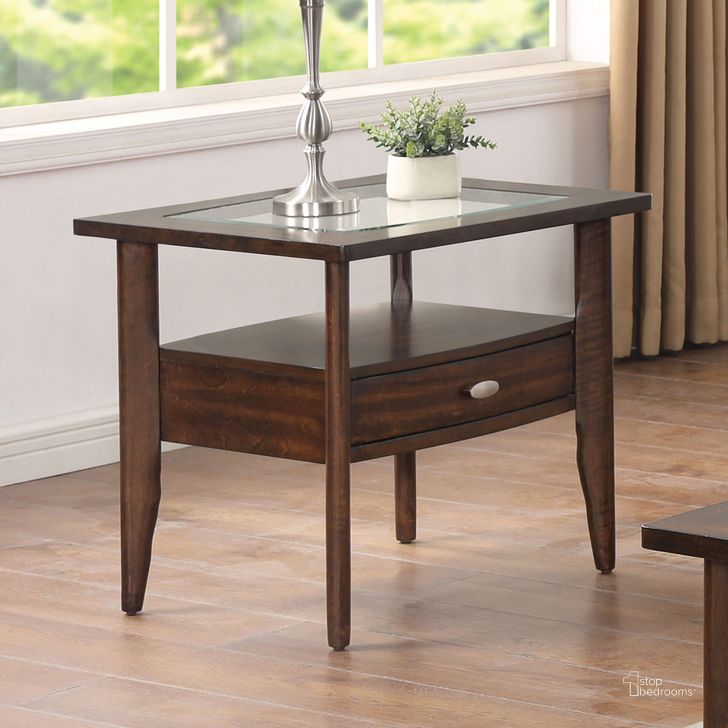 The appearance of Riverdale End Table In Dark Walnut designed by Furniture of America in the transitional interior design. This dark walnut piece of furniture  was selected by 1StopBedrooms from Riverdale Collection to add a touch of cosiness and style into your home. Sku: CM4905WN-E. Material: Wood. Product Type: End Table. Image1