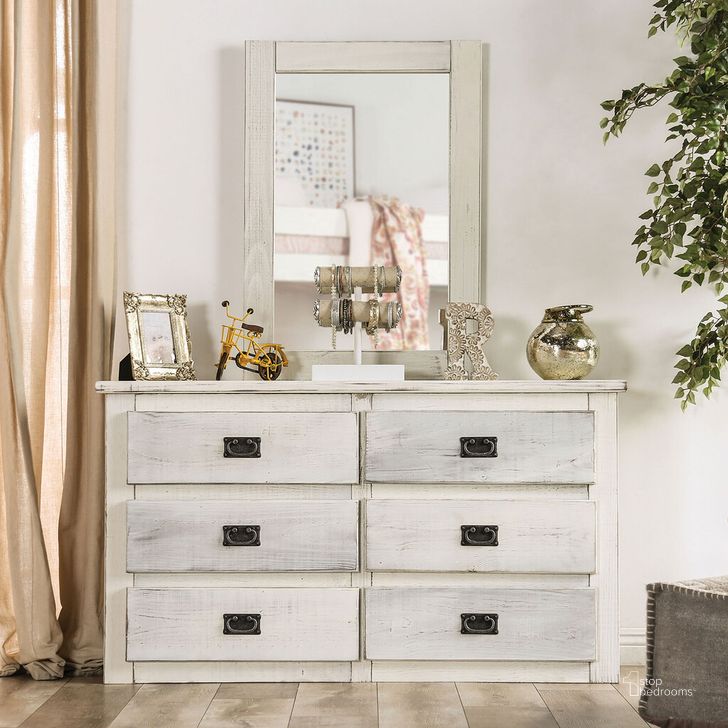 The appearance of Rockwall Dresser In White designed by Furniture of America in the rustic / southwestern interior design. This white piece of furniture  was selected by 1StopBedrooms from Rockwall Collection to add a touch of cosiness and style into your home. Sku: AM7000WH-D. Material: Wood. Product Type: Dresser. Image1
