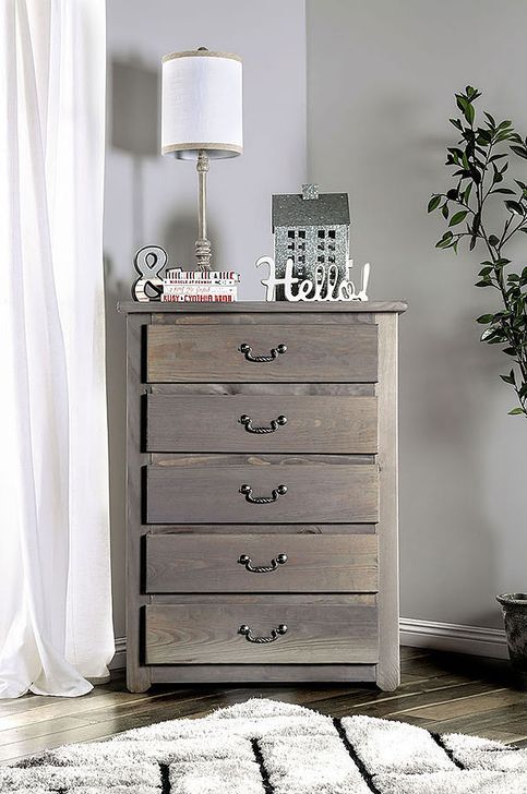 The appearance of Rockwall Weathered Gray Chest designed by Furniture of America in the rustic / southwestern interior design. This gray piece of furniture  was selected by 1StopBedrooms from Rockwall Collection to add a touch of cosiness and style into your home. Sku: AM7973C. Product Type: Chest. Material: Pine. Image1