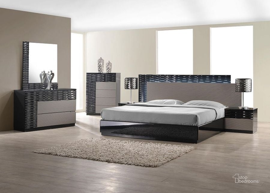The appearance of Roma Black and Grey Lacquer Platform Bedroom Set designed by J&M in the modern / contemporary interior design. This black piece of furniture  was selected by 1StopBedrooms from Roma Collection to add a touch of cosiness and style into your home. Sku: 17777-Q;17777-NS. Bed Type: Platform Bed. Material: Wood. Product Type: Platform Bed. Bed Size: Queen. Image1