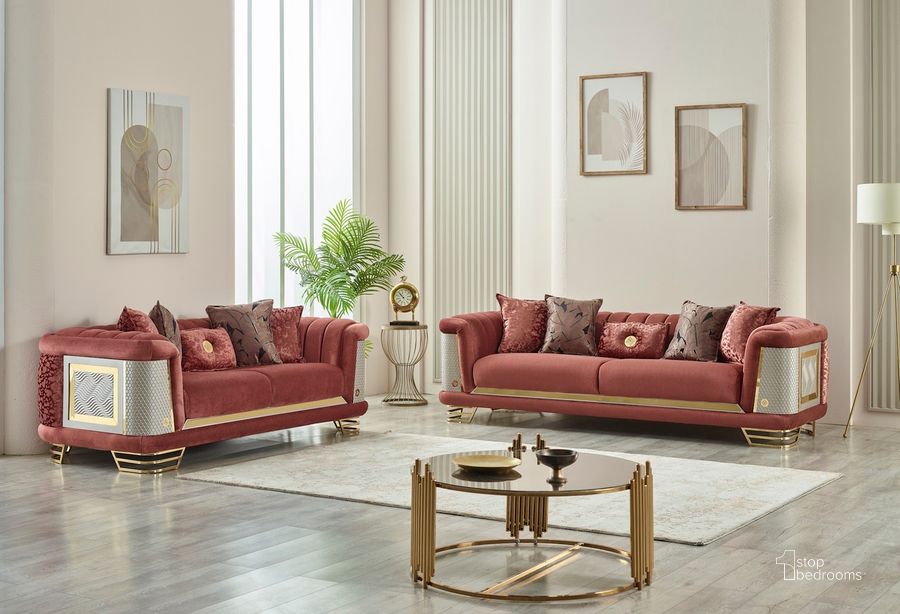 The appearance of Roman Loveseat In Brick designed by Furnia in the  interior design. This brick piece of furniture  was selected by 1StopBedrooms from Roman Collection to add a touch of cosiness and style into your home. Sku: 101-ROM-SIE210-2. Material: Wood. Product Type: Loveseat.