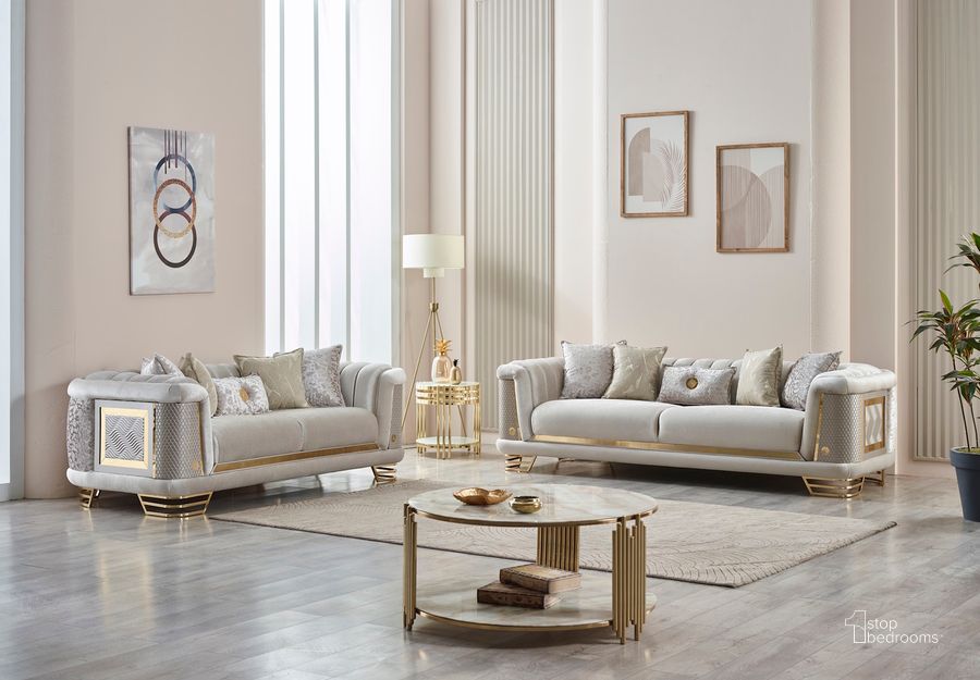 The appearance of Roman Loveseat In Cream designed by Furnia in the  interior design. This cream piece of furniture  was selected by 1StopBedrooms from Roman Collection to add a touch of cosiness and style into your home. Sku: 101-ROM-SIE20-2. Material: Wood. Product Type: Loveseat.