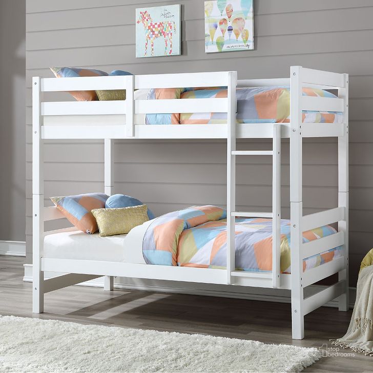 The appearance of Ronnie Twin over Twin Bunk Bed (White) designed by ACME in the transitional interior design. This white piece of furniture  was selected by 1StopBedrooms from Ronnie Collection to add a touch of cosiness and style into your home. Sku: 37785HF;37786RL. Bed Type: Bunk Bed. Material: Wood. Bed Size: Twin. Product Type: Kids Loft and Bunk Bed. Image1
