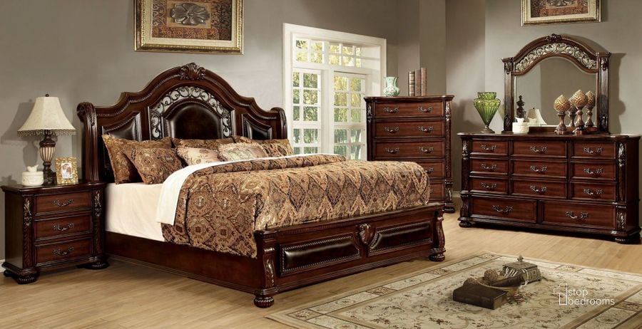 The appearance of Flandreau Brown Panel Bedroom Set designed by Furniture of America in the modern / contemporary interior design. This brown piece of furniture  was selected by 1StopBedrooms from Flandreau Collection to add a touch of cosiness and style into your home. Sku: CM7588Q-1;CM7588Q-2;CM7588Q-3;CM7588Q-4;CM7587N. Bed Type: Panel Bed. Material: Wood. Product Type: Panel Bed. Bed Size: California King. Image1