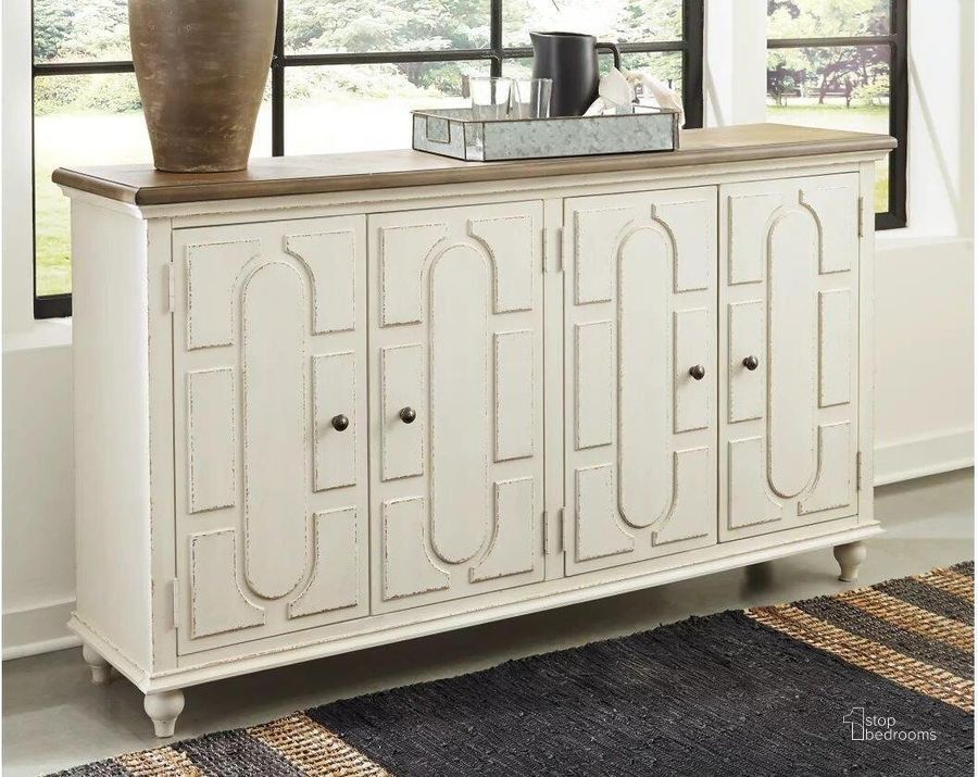 The appearance of Roranville Antique White Accent Cabinet designed by Signature Design by Ashley in the traditional interior design. This antique white piece of furniture  was selected by 1StopBedrooms from Roranville Collection to add a touch of cosiness and style into your home. Sku: A4000268. Material: Wood. Product Type: Accent Chest. Image1