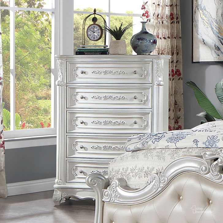 The appearance of Rosalind Chest In Pearl White designed by Furniture of America in the traditional interior design. This pearl white piece of furniture  was selected by 1StopBedrooms from Rosalind Collection to add a touch of cosiness and style into your home. Sku: CM7243WH-C. Material: Wood. Product Type: Chest. Image1