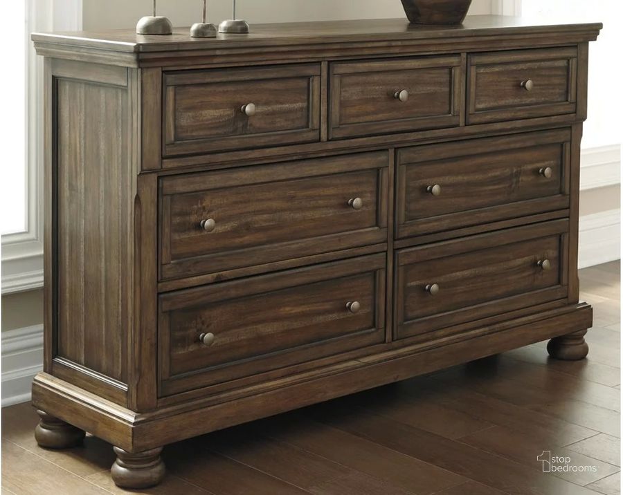 The appearance of Roselma Medium Brown Dresser designed by Isaac Tahari in the transitional interior design. This medium brown piece of furniture  was selected by 1StopBedrooms from Roselma Collection to add a touch of cosiness and style into your home. Sku: B719-31. Material: Wood. Product Type: Dresser. Image1