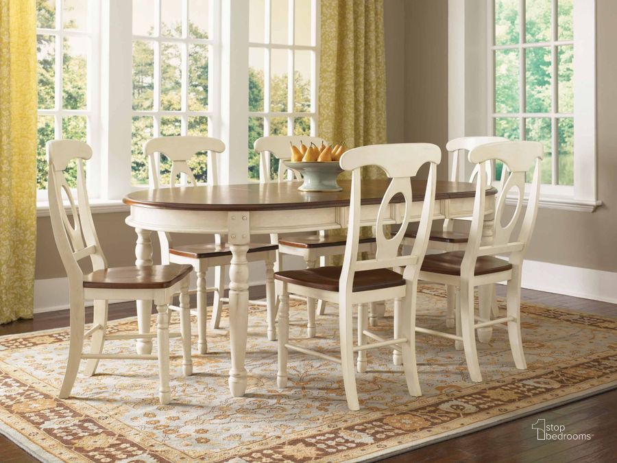 The appearance of Roselton Merlot Dining Room Set 0qb2350175 designed by Isaac Tahari in the transitional interior design. This merlot piece of furniture  was selected by 1StopBedrooms from Roselton Collection to add a touch of cosiness and style into your home. Sku: BRIMB6310;BRIMB2852. Table Base Style: Legs. Table Top Shape: Oval. Product Type: Dining Room Set. Material: Rubberwood. Size: 76". Image1