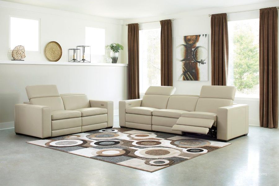 The appearance of Rosenda Sand Living Room Set designed by FineForm in the modern / contemporary interior design. This sand piece of furniture  was selected by 1StopBedrooms from Rosenda Collection to add a touch of cosiness and style into your home. Sku: U5960421;U5960422;U5960446;U5960423;U5960421;U5960422;U5960423. Product Type: Living Room Set. Material: Leather Match. Image1