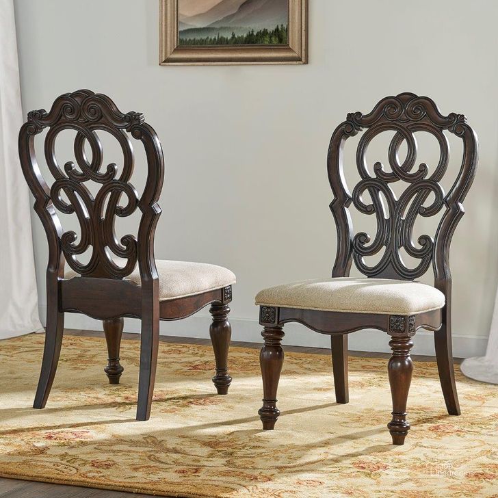 The appearance of Royale Side Chair Set of 2 In Brown designed by Steve Silver in the traditional interior design. This brown piece of furniture  was selected by 1StopBedrooms from Royale Collection to add a touch of cosiness and style into your home. Sku: RY500S. Product Type: Side Chair. Material: Plywood. Image1