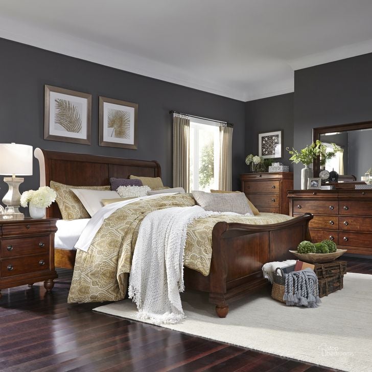 The appearance of Rustic Traditions Sleigh Bedroom Set designed by Liberty in the traditional interior design. This brown piece of furniture  was selected by 1StopBedrooms from Rustic Collection to add a touch of cosiness and style into your home. Sku: 589-BR21F;589-BR21H;589-BR90;589-BR61. Bed Type: Sleigh Bed. Material: Wood. Product Type: Sleigh Bed. Bed Size: Queen. Image1