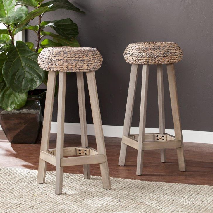 The appearance of Rutina Round Backless Water Hyacinth 30 Inch Barstools Set of 2 In Weathered Gray designed by SEI Furniture in the coastal interior design. This grey piece of furniture  was selected by 1StopBedrooms from Rutina Collection to add a touch of cosiness and style into your home. Sku: BC1730. Material: Wood. Product Type: Barstool. Image1