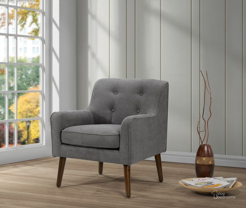 The appearance of Ryder Mid Century Modern Gray Woven Fabric Tufted Armchair designed by Lilola Home in the transitional interior design. This gray piece of furniture  was selected by 1StopBedrooms from Ryder Collection to add a touch of cosiness and style into your home. Sku: 88868. Material: Wood. Product Type: Arm Chair. Image1