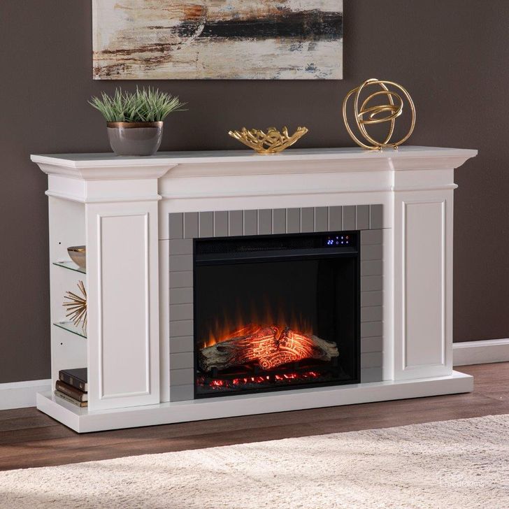 The appearance of Rylana Bookcase Electric Fireplace With Touch Screen Control Panel designed by SEI Furniture in the transitional interior design. This white and gray piece of furniture  was selected by 1StopBedrooms from Rylana Collection to add a touch of cosiness and style into your home. Sku: FR1154359. Material: Wood. Product Type: Fireplace. Image1