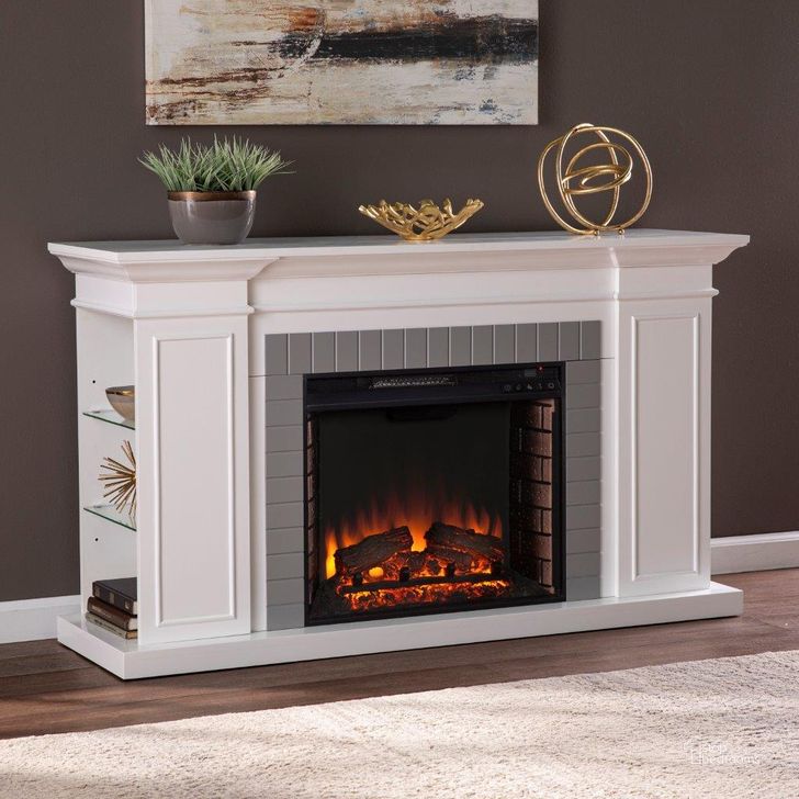 The appearance of Rylana Bookcase Electric Fireplace designed by SEI Furniture in the transitional interior design. This white and gray piece of furniture  was selected by 1StopBedrooms from Rylana Collection to add a touch of cosiness and style into your home. Sku: FE1154359. Material: Wood. Product Type: Fireplace. Image1