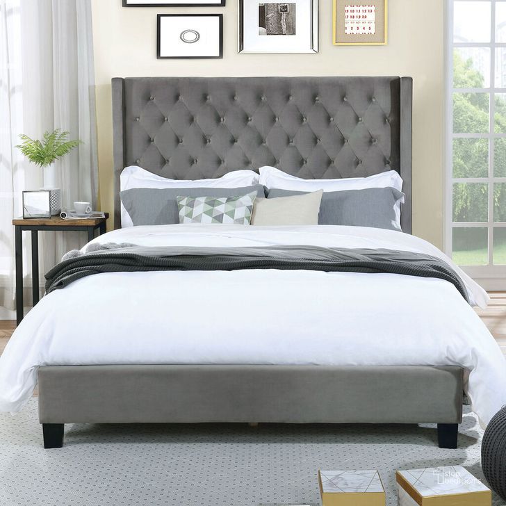 The appearance of Ryleigh California King Bed In Gray designed by Furniture of America in the transitional interior design. This gray piece of furniture  was selected by 1StopBedrooms from Ryleigh Collection to add a touch of cosiness and style into your home. Sku: CM7141GY-CK-HB;CM7141GY-CK-FBR. Bed Type: Platform Bed. Material: Wood. Product Type: Platform Bed. Bed Size: California King. Image1