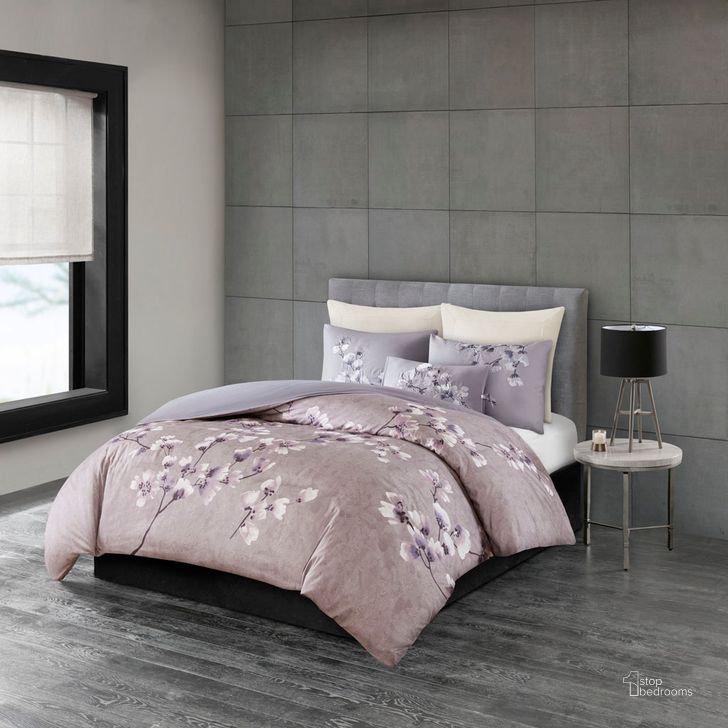 The appearance of Sakura 3 Piece Cotton Sateen Printed King Comforter Set In Lilac designed by Olliix in the modern / contemporary interior design. This lilac piece of furniture  was selected by 1StopBedrooms from Sakura Blossom Collection to add a touch of cosiness and style into your home. Sku: NS10-3256. Bed Size: King. Material: Cotton. Product Type: Comforter Set. Image1