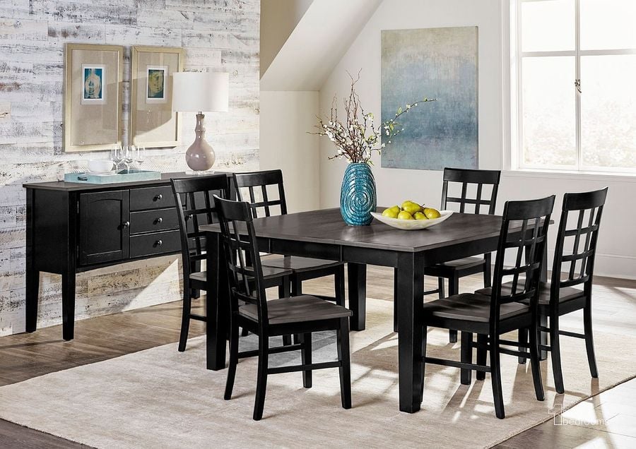 The appearance of Salem Dining Room Set designed by Progressive Furniture in the transitional interior design. This black piece of furniture  was selected by 1StopBedrooms from Salem Collection to add a touch of cosiness and style into your home. Sku: D811-10B/10T;D811-61. Table Base Style: Legs. Table Top Shape: Square. Material: Wood. Product Type: Dining Room Set. Image1