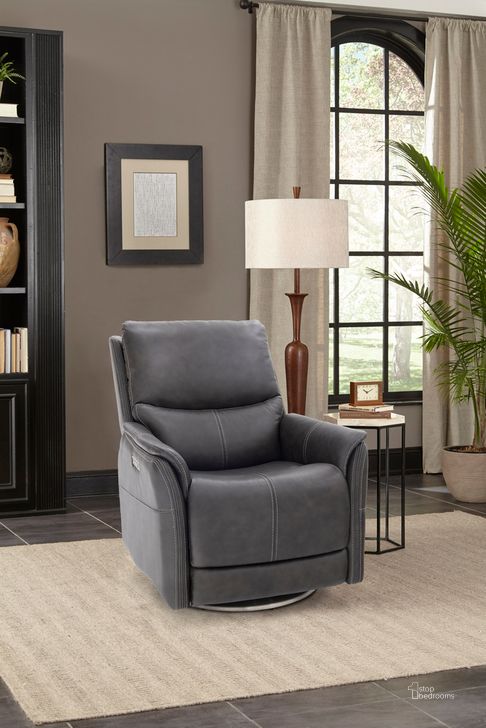 The appearance of Salem Rainer Steel Swivel Recliner With Power Recline Power Head Rest And Power Lumbar Lay Flat designed by BarcaLounger in the modern / contemporary interior design. This steel piece of furniture  was selected by 1StopBedrooms from Salem Collection to add a touch of cosiness and style into your home. Sku: 3PHL1213375096. Material: Leather. Product Type: Recliner. Image1