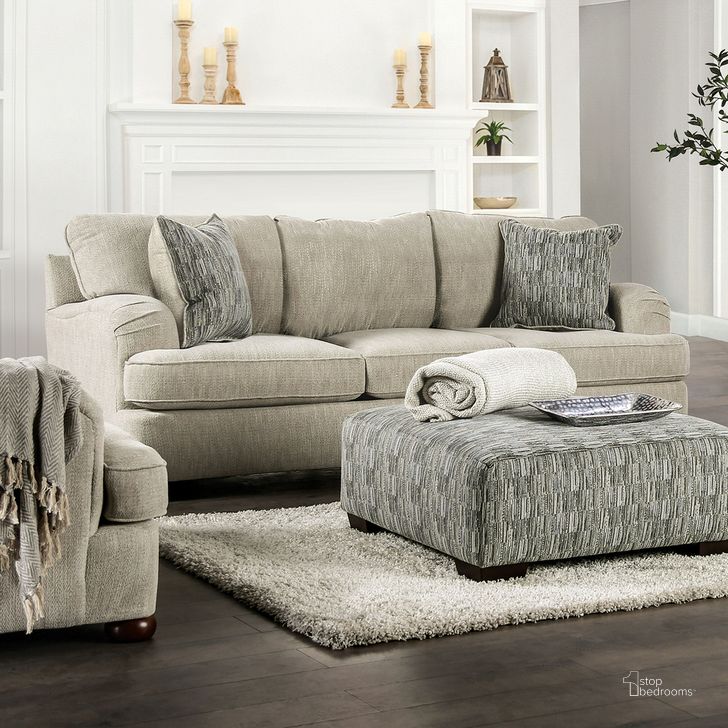 The appearance of Salisbury Sofa In Cream designed by Furniture of America in the traditional interior design. This cream piece of furniture  was selected by 1StopBedrooms from Salisbury Collection to add a touch of cosiness and style into your home. Sku: SM5409-SF. Product Type: Sofa. Material: Chenille. Image1