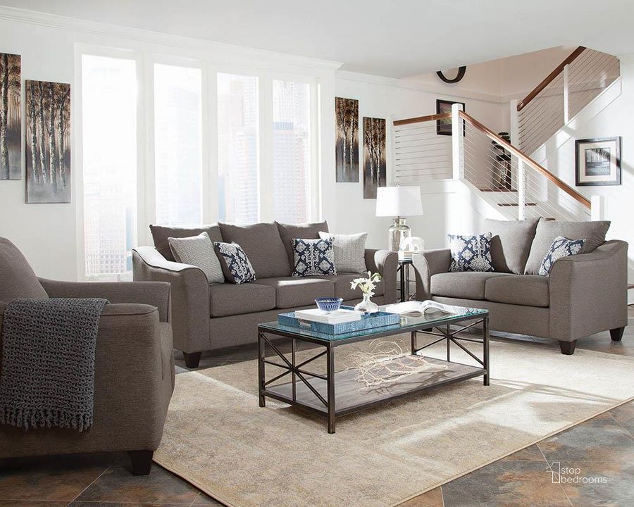 The appearance of Salizar Gray Loveseat designed by Coaster in the transitional interior design. This gray piece of furniture  was selected by 1StopBedrooms from Salizar Collection to add a touch of cosiness and style into your home. Sku: 506022. Material: Fabric. Product Type: Loveseat. Image1