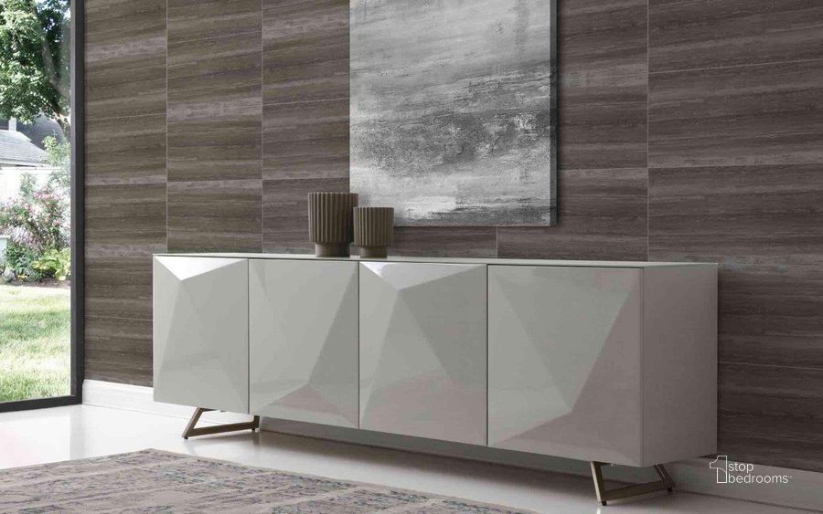 The appearance of Samantha Grey Buffet designed by Whiteline Modern Living in the modern / contemporary interior design. This grey piece of furniture  was selected by 1StopBedrooms from Samantha Collection to add a touch of cosiness and style into your home. Sku: SB1193-GRY. Material: Glass. Product Type: Buffet. Image1