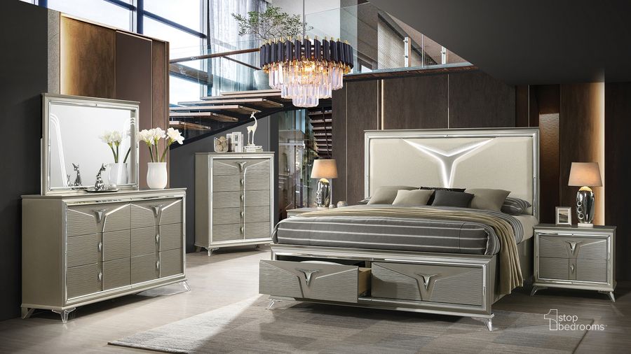 The appearance of Samantha Moderm Style King 4Pc Bedroom Set Made With Wood and Led Headboard designed by Galaxy Home Furnishings in the modern / contemporary interior design. This silver piece of furniture  was selected by 1StopBedrooms from Samantha Collection to add a touch of cosiness and style into your home. Sku: 601955550390. Material: Wood. Product Type: Bedroom Set. Image1