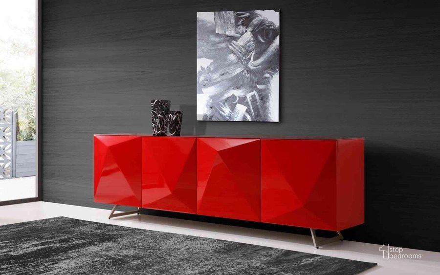 The appearance of Samantha Red Buffet designed by Whiteline Modern Living in the modern / contemporary interior design. This red piece of furniture  was selected by 1StopBedrooms from Samantha Collection to add a touch of cosiness and style into your home. Sku: SB1193-RED. Material: Metal. Product Type: Buffet. Image1