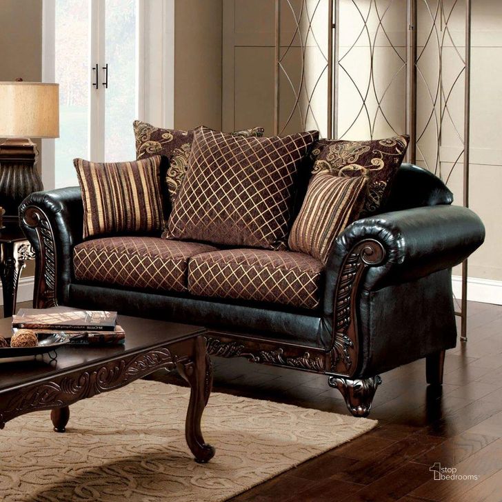 The appearance of San Roque Loveseat In Brown designed by Furniture of America in the traditional interior design. This brown piece of furniture  was selected by 1StopBedrooms from San Roque Collection to add a touch of cosiness and style into your home. Sku: SM7635N-LV. Material: Wood. Product Type: Loveseat.