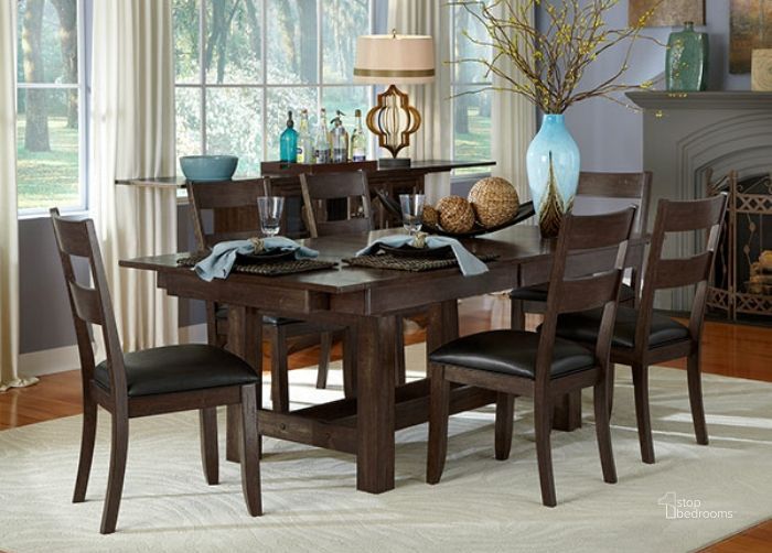 The appearance of Sandringson Gray Dining Room Set 0qb2350222 designed by Off 5th Home in the transitional interior design. This gray piece of furniture  was selected by 1StopBedrooms from Sandringson Collection to add a touch of cosiness and style into your home. Sku: MRPWG6081;MRPWG2552. Table Base Style: Trestle. Product Type: Dining Room Set. Table Top Shape: Rectangular. Material: Rubberwood. Size: 132". Image1