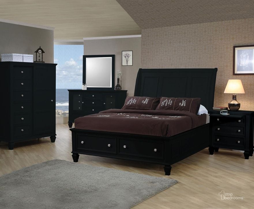 The appearance of Sandy Beach Black Sleigh Storage Bedroom Set designed by Coaster in the transitional interior design. This black piece of furniture  was selected by 1StopBedrooms from Sandy Beach Collection to add a touch of cosiness and style into your home. Sku: 201329QB1;201329QB2;201329QB3;201322. Bed Type: Storage Bed. Material: Wood. Product Type: Storage Bed. Bed Size: Queen. Image1