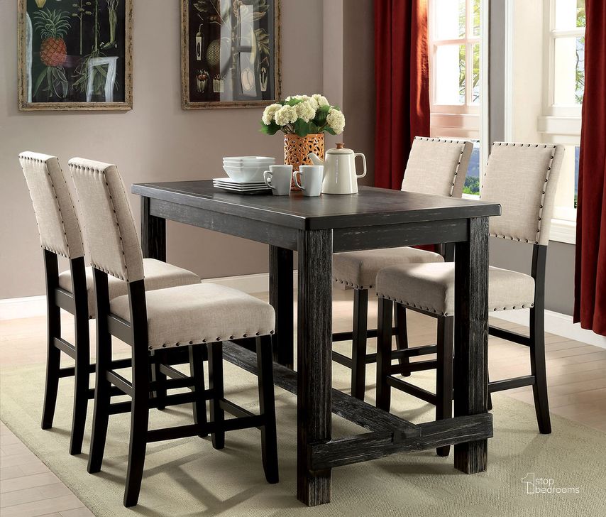The appearance of Sania 60 Inch Counter Height Table In Antique Black designed by Furniture of America in the rustic / southwestern interior design. This antique black piece of furniture  was selected by 1StopBedrooms from Sania Collection to add a touch of cosiness and style into your home. Sku: CM3324BK-PT-VN. Material: Wood. Product Type: Counter Height Table. Table Top Shape: Rectangular. Image1
