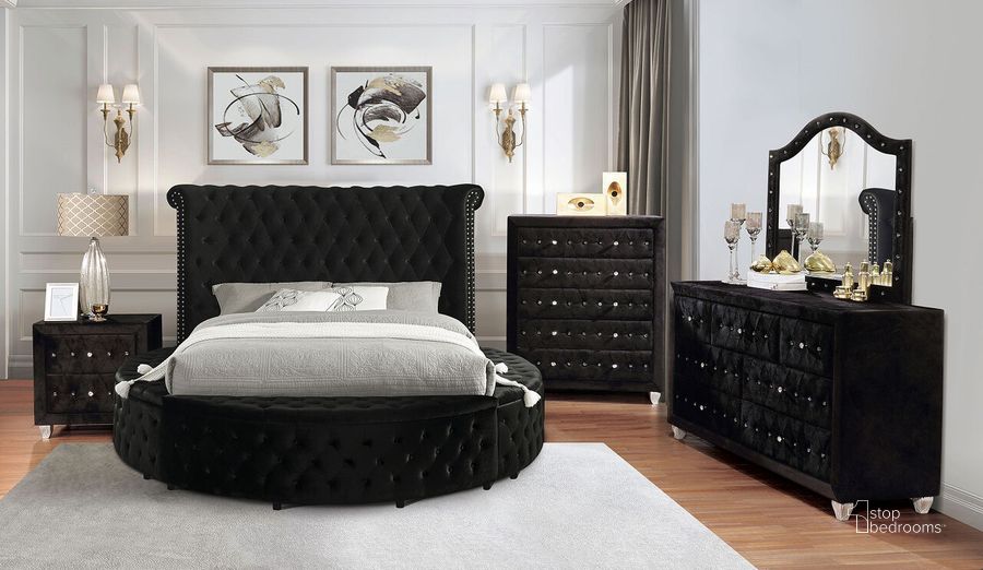 The appearance of Sansom Eastern King Bed In Black designed by Furniture of America in the glam interior design. This black piece of furniture  was selected by 1StopBedrooms from Sansom Collection to add a touch of cosiness and style into your home. Sku: CM7178BK-EK-1;CM7178BK-EK-2. Bed Type: Platform Bed. Material: Fabric. Product Type: Platform Bed. Bed Size: King. Image1
