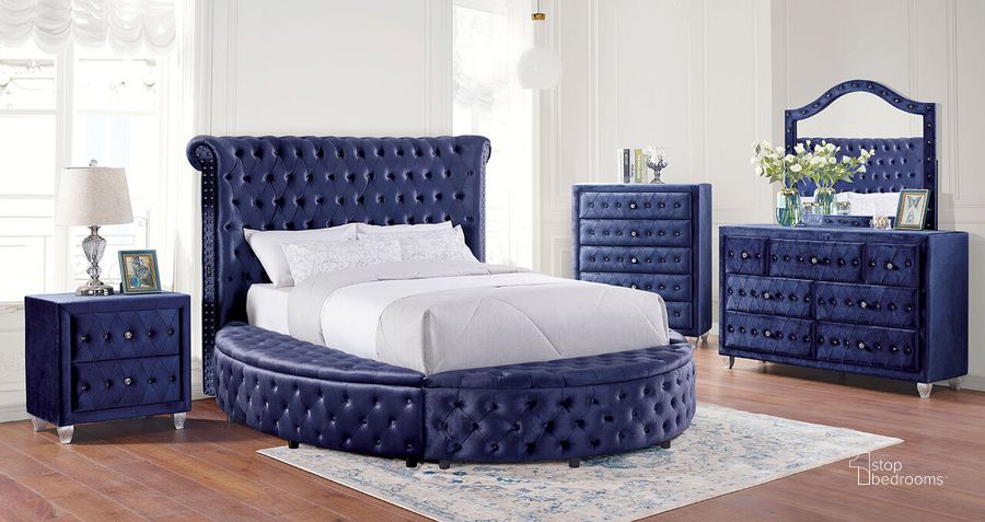 The appearance of Sansom Eastern King Bed In Blue designed by Furniture of America in the glam interior design. This blue piece of furniture  was selected by 1StopBedrooms from Sansom Collection to add a touch of cosiness and style into your home. Sku: CM7178BL-EK-1;CM7178BL-EK-2. Bed Type: Platform Bed. Material: Fabric. Product Type: Platform Bed. Bed Size: King. Image1
