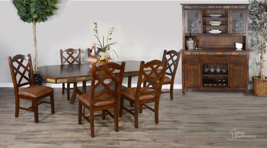 The appearance of Santa Fe Dark Chocolate Extendable Adjustable Height Dining Room Set designed by Sunny Design in the rustic / southwestern interior design. This brown piece of furniture  was selected by 1StopBedrooms from Santa Fe Collection to add a touch of cosiness and style into your home. Sku: 1151DC2-B;1151DC2-T;1415DC. Table Base Style: Pedestal. Material: Wood. Product Type: Dining Room Set. Table Top Shape: Rectangular. Size: 44". Image1