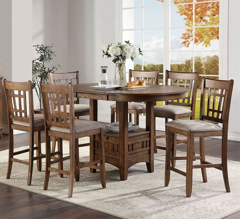 The appearance of Santa Rosa II Pub Table Set designed by Liberty in the transitional interior design. This antique piece of furniture  was selected by 1StopBedrooms from Santa Rosa Ii Collection to add a touch of cosiness and style into your home. Sku: 227-PUB4260;227-PUB4260B;227-B920124. Material: Wood. Product Type: Dining Room Set. Image1