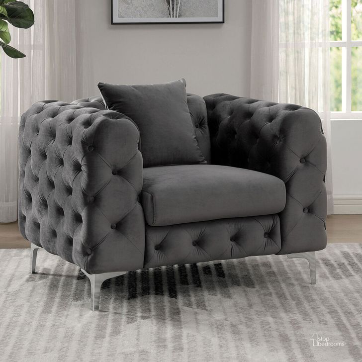 The appearance of Sapphira Chair In Dark Gray designed by Furniture of America in the modern / contemporary interior design. This dark gray piece of furniture  was selected by 1StopBedrooms from Sapphira Collection to add a touch of cosiness and style into your home. Sku: CM6498DG-CH-1;CM6498DG-CH-2;CM6498DG-3. Material: Steel. Product Type: Chair. Image1