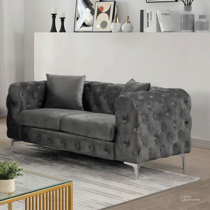 The appearance of Sapphira Loveseat In Dark Gray designed by Furniture of America in the modern / contemporary interior design. This dark gray piece of furniture  was selected by 1StopBedrooms from Sapphira Collection to add a touch of cosiness and style into your home. Sku: CM6498DG-LV-1;CM6498DG-LV-2;CM6498DG-3. Material: Steel. Product Type: Loveseat. Image1